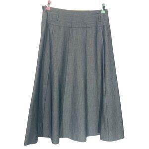 Modest Flowy Paneled Midi Skirt 10 Minimalist Grey Band Waist Belt Loop Side Zip